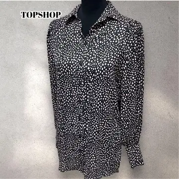 탑샵 TOPSHOP 새상품 도트 무늬 긴팔 셔츠 벌룬 소매 블랙
