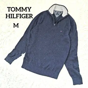 타미힐피거 라무 울 니트 스웨터 하프 지퍼 네이비 남성용