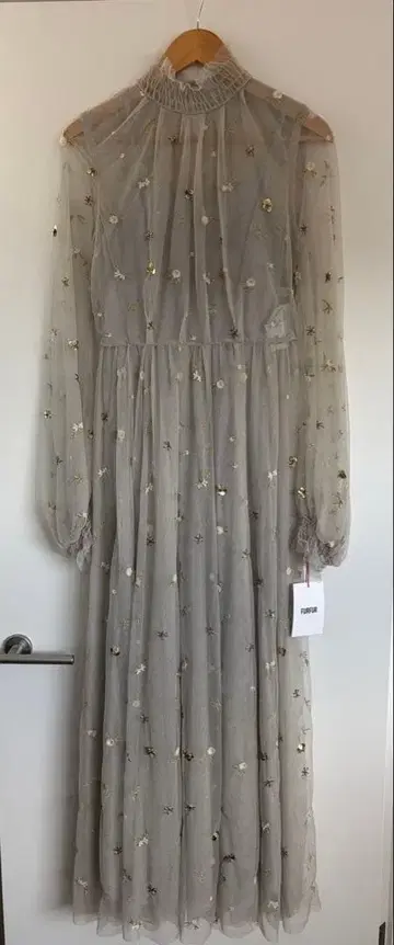 FURFUR 플라워 자수 튤 롱 원피스