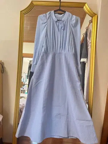 스카이블루 긴팔 롱 원피스