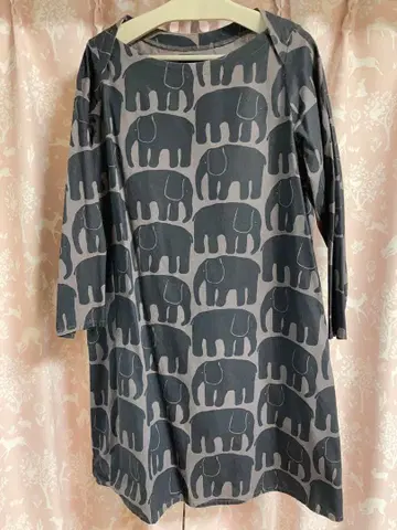 Finlayson 긴팔 원피스 코끼리 프린트 그레이