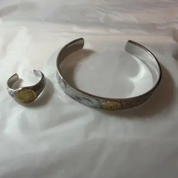 하와이안 주얼리 실버 스테인리스 반지 뱅글 2개 세트