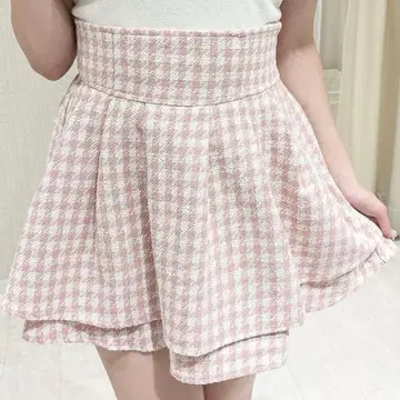 evelyn 더블 플레어 스커트 하운드투스 체크 핑크