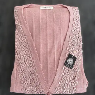 elwirh 핑크 레이스 장식 긴팔 가디건