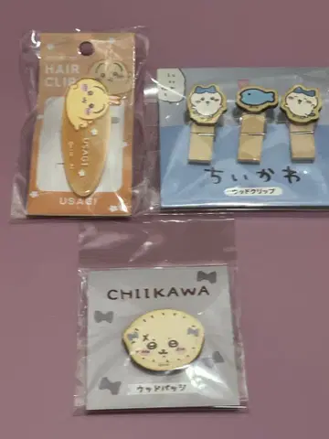 [ 특가 ] 치이카와 (먼작귀) 헤어 클립 우드 배지 등