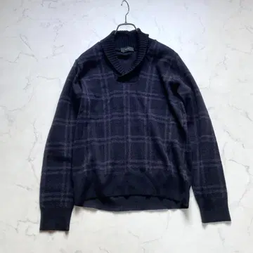 자노네 숄카라 울 니트 스웨터 체크 네이비 50