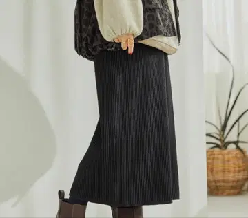 모듬 리브 니트 스커트 블랙