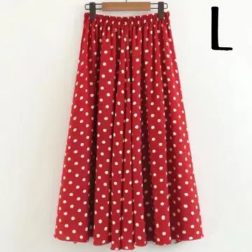 할인 대상 제외 롱 스커트 L 빨간색 도트 미니 디즈니 맥시