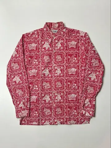 90's 레인 스푸너 레드 하와이안 셔츠 올 패턴 긴팔
