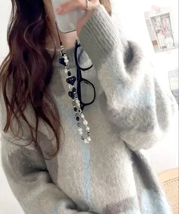 클래식 엘프 웨이브 패턴 더블 자카드 샤기 니트 L 사이즈