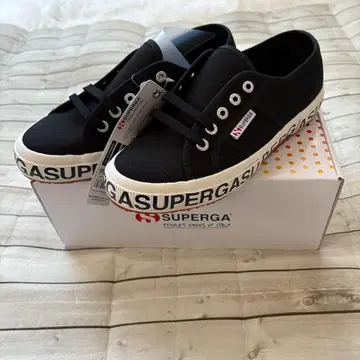 미사용 SUPERGA 스페르가 38 로고 포함 블랙 택 포함