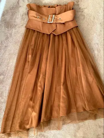 브라운 튤 플레어 롱 스커트 호박 포트