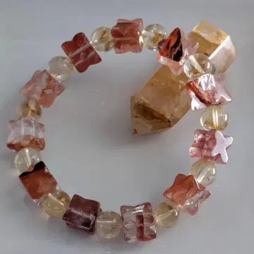 금전운 사업 번창 라이모나이트 인 쿼츠 큐브 x 시트린 래더 팔찌