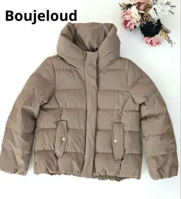 Boujeloud 모카 베이지 볼륨 옷깃 여성용 다운 자켓