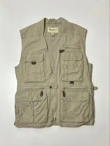 90s Eddie Bauer 베이지 코튼 낚시용 조끼 M