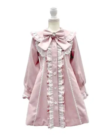 유메텐보 DEAR MY LOVE 둥근 카라 요크 리본 프릴 코트 핑크 M