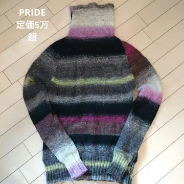 PRIDE 다색 스트라이프 터틀넥 니트