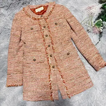 [ Chesty ] 노카라 자켓 프린지 오렌지 계열 보더 방문 날짜