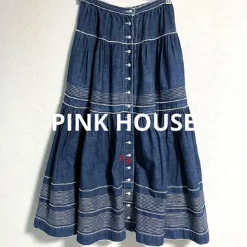 [ 멋진 디자인 ] PINK HOUSE 자수 데님 플레어 롱 스커트