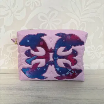 [ 재고 세일 ] 하와이안 퀼트 스퀘어 파우치 소 돌고래 모티브