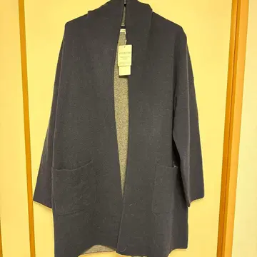 언타이틀 네이비 후드 부착 롱 코트