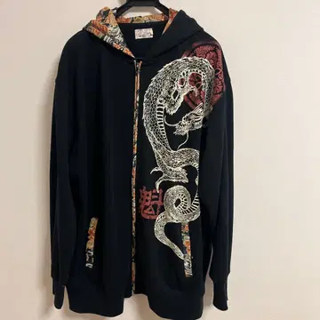 일본풍 패턴 후드티 블랙 4L