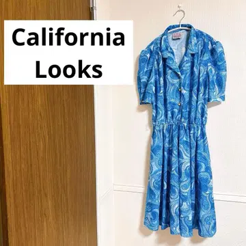 레트로 귀여운 California Looks 페이즐리 무늬 반팔 원피스
