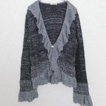 슈에쓰|프릴 트리밍 가디건 [42] V넥 멜란지 니트 쉘 버튼