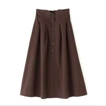 프론트 버튼 플레어 스커트 브라운
