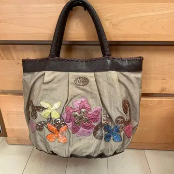 이비자 나일론 핸드백 가죽 꽃 패치워크