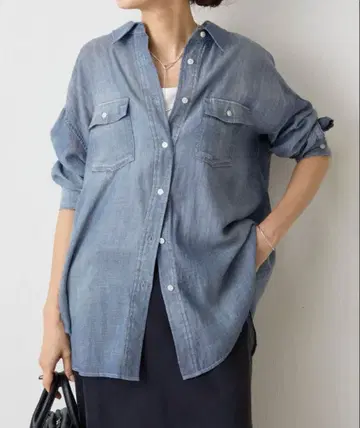 비어즐리 쉬폰 데님 셔츠