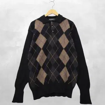 예거 JAEGER 아가일 체크 하이 게이지 니트 피케 셔츠 38