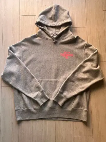 그레이 후드티 핑크 로고