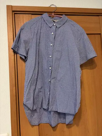 파랑과 화이트의 깅엄 체크 반팔 셔츠 M
