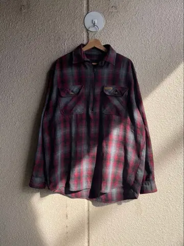 하프 지퍼 옴브레 체크 플란넬 셔츠