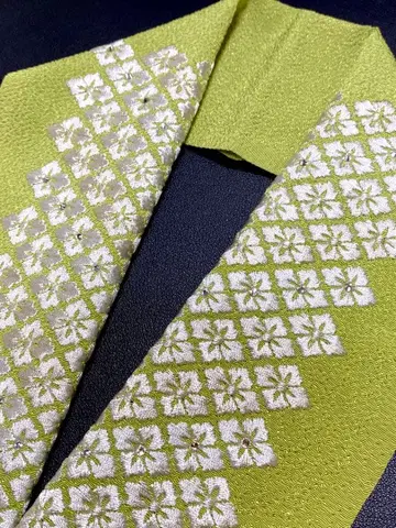 하나비시 스톤 부착 자수 장식용 깃 폴리에스테르 크레이프 원단 말차