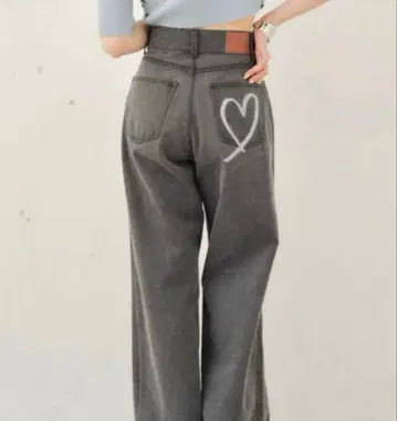 Chico 하트 프린트 박스 와이드 데님 팬츠 M 사이즈