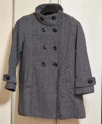 여성용 블랙 화이트 하운드투스 체크 격자 두꺼운 원단 코트 빅 사이즈