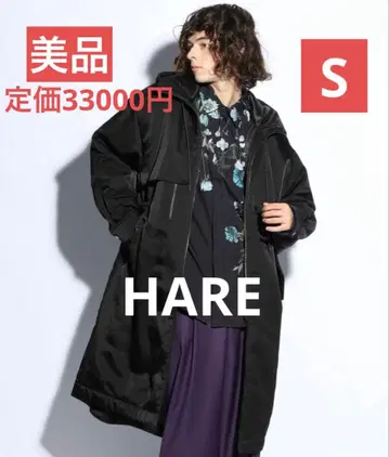 새상품급 HARE 새틴 충전재 후드 코트 블랙 S