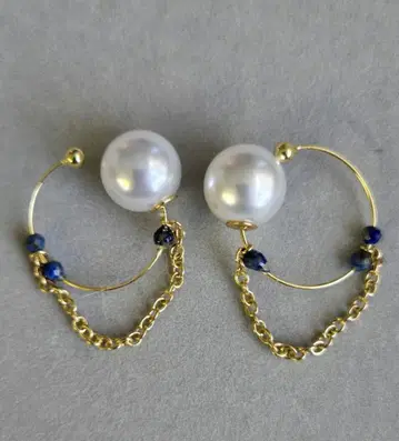 사토식 림프 케어 뷰티 커프 라피스 라줄리와 체인의 심플한 커프