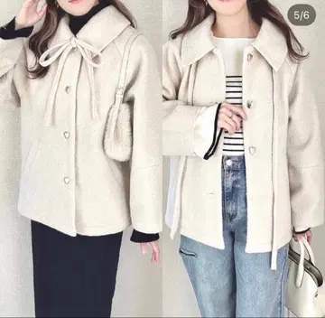 시마무라 nownow 부클레 하트 버튼 코트