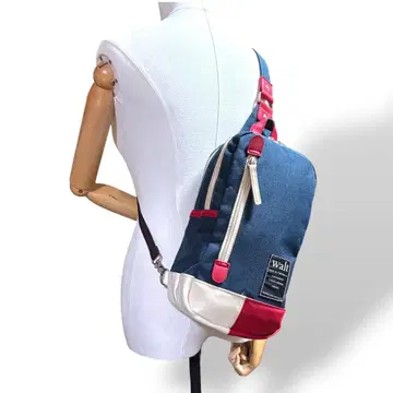 새상품급 Walt 월트 바디백 사선 가케 캔버스 데님 빨간색 화이트