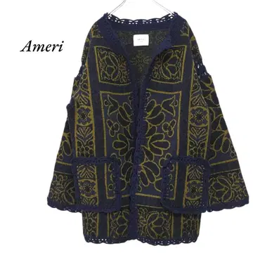 Ameri RUG PATTERN KNIT JACKET 네이비 아메리