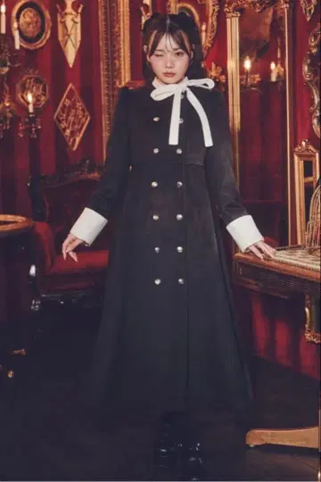 Me roir 배색 도리 롱 코트