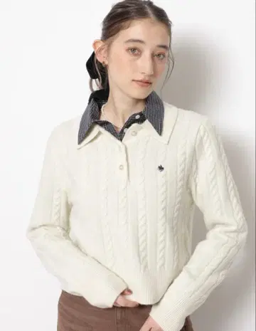 Polo 아이보리 케이블 니트 긴팔 스웨터