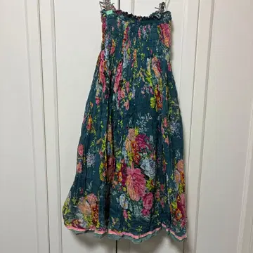 빈티지 해외 구제 의류 꽃무늬 플레어 스커트 튜닉 원피스 청록색