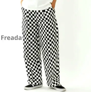 [ 새상품 ] Freada 체크 새틴 이지 팬츠 화이트 블랙 F