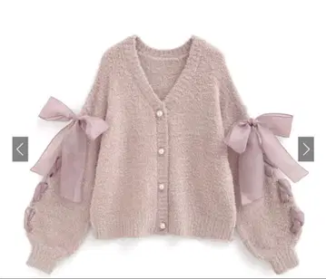 [ 미사용 새상품 ] 레이스업 리본 페더 니트 가디건 [tu1506]