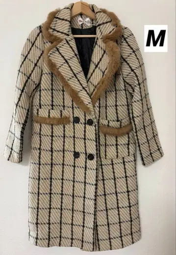 체크 무늬 퍼 체스터 코트 M