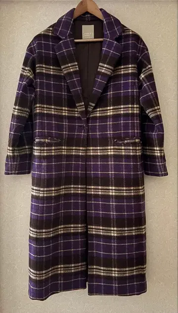 FREE'S MART 롱 코트 퍼플 체크